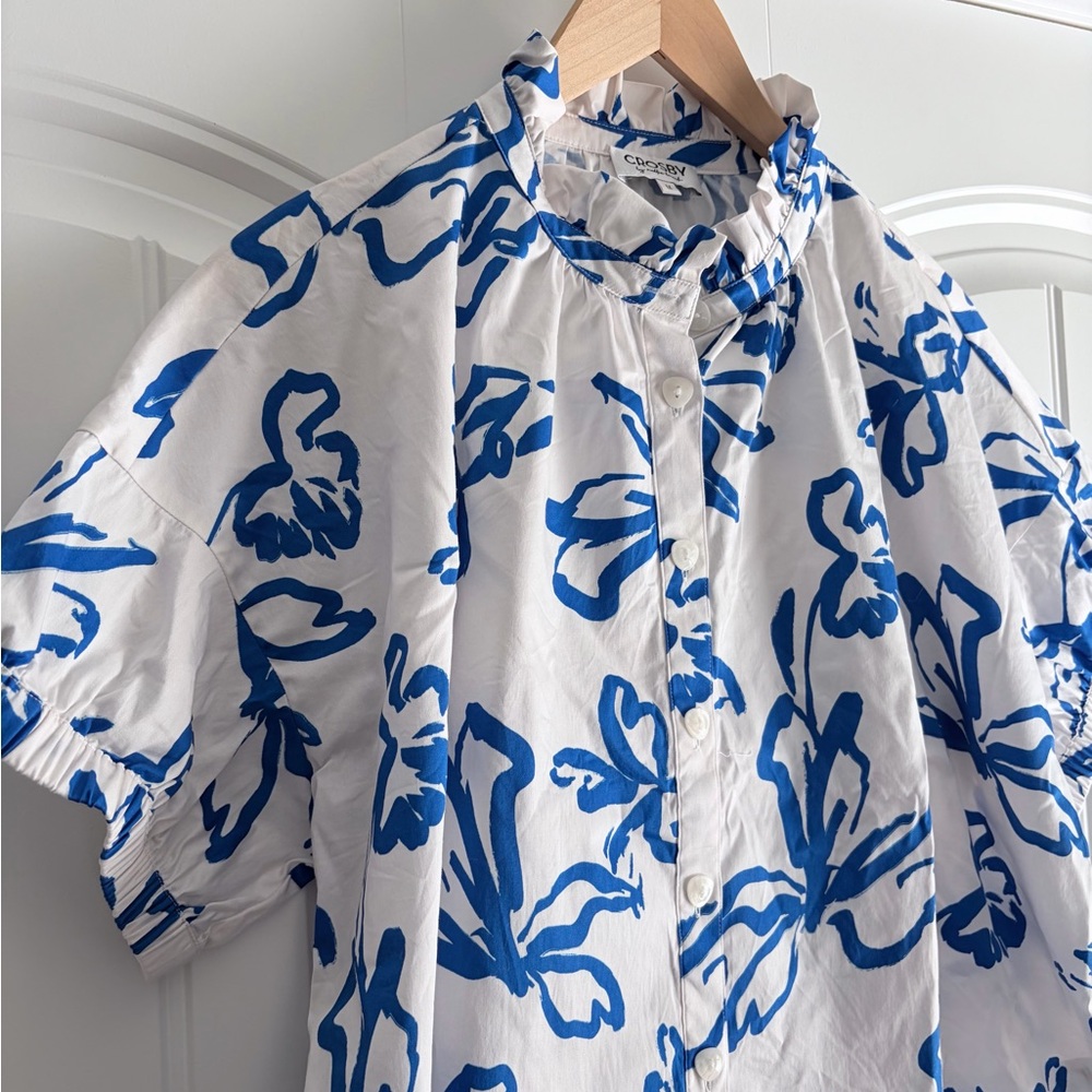 Crosby by Mollie Burch Britt Top Women's Blue White Size M EUC - Picture 4 of 10